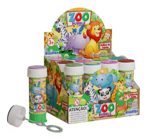 Bolha Sabão Zoo Animais Baby 12u Lembrancinha Com Jogo Tampa