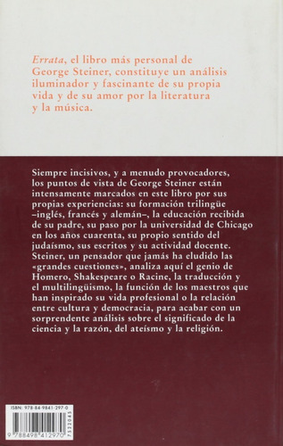 Errata. El Examen De Una Vida - George Steiner