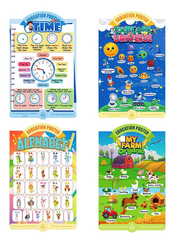 Conjunto De 4 Pósteres Educativos Para Niños, Abecedario