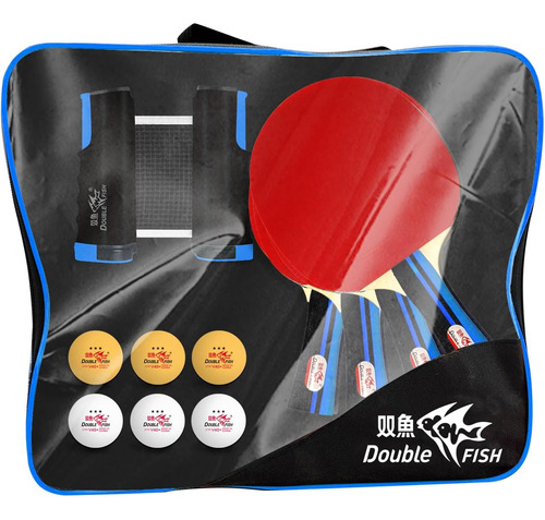 Double Fish Ping Pong Paddle Set Of 4, 6 Ping Pong Balls ...