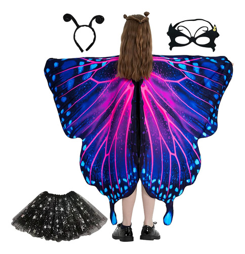 Disfraz De Mariposa Para Niña Talla 6-12 Años-multicolor