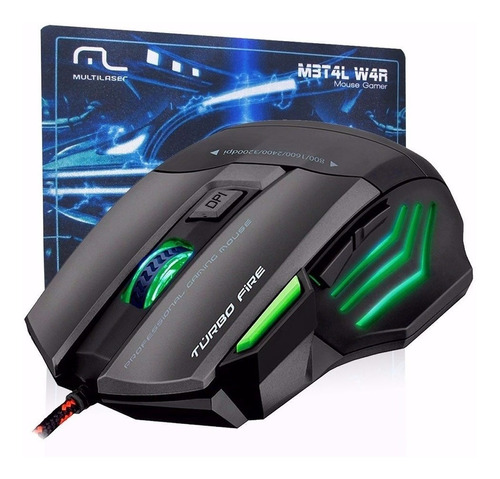 Mouse 3200dpi Gamer Multilaser Mo207 + Mouse Pad Warrior