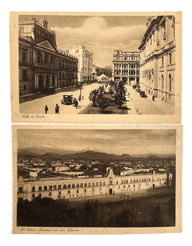 2 Postales Antiguas Brehme, Calle Tacuba, Palacio Nacional