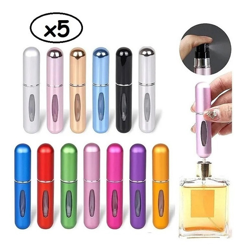 5 Mini Perfumeros Portátil Recargable 5ml Atomizador Colores