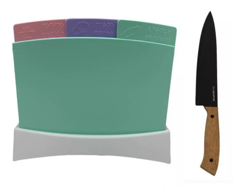 Set 3 Tabla Rigida Picar Verdura Carne Cuchillo Ceramica 