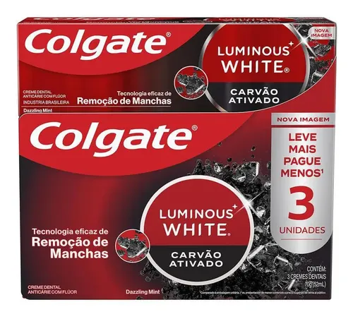 Pack Creme Dental Colgate Carvão Ativ Luminous White 3un 70g