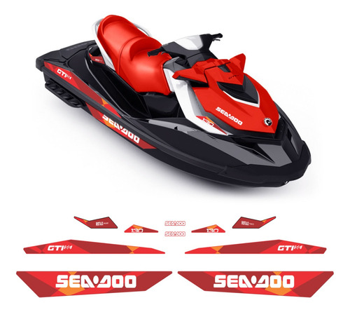 Kit Adesivos Completo Jet Ski Sea Doo Gti 130 2019 Vermelho