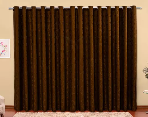 Cortina semiopaca marrón jacquard en tela de 2,60 x 1,80 cm, color marrón