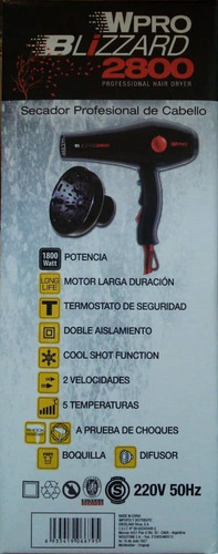 Secador Profesional Blizzard 2800 Con Difusor Wpro