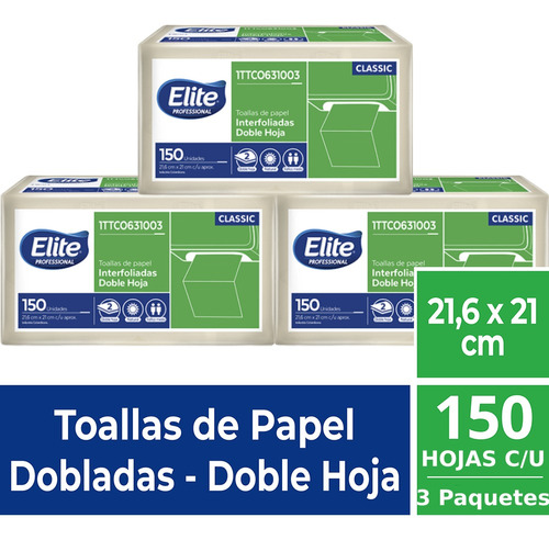 Toalla De Mano Interfoliadas  3 Paquetes Hoja Doble