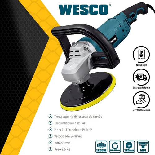 Imagem 2 de 7 de Lixadeira Politriz 5 220v 1200w Ws4504k Wesco + Boina Maleta