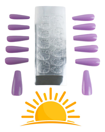 Kit Uñas Postizas Sun Change Presson Cambia Color 12 Piezas Morado/lila Larga