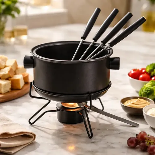 Conjunto De Fondue Panela Antiaderente Preto 700ml 7pcs - Le Roux
