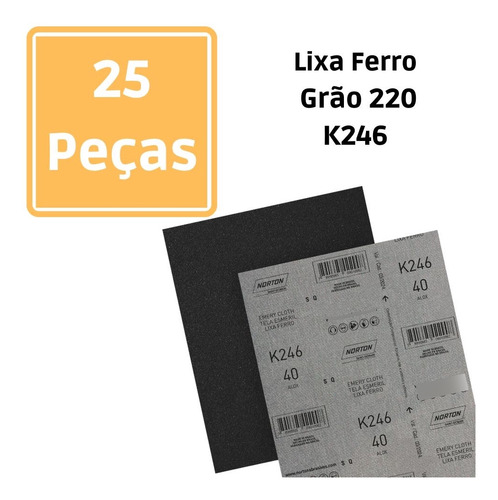 Kit Com 25 Folhas De Lixa De Ferro Grão 220 - Norton