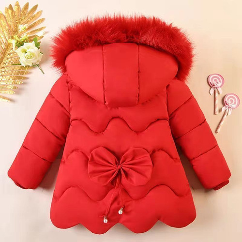 Abrigo Grueso Con Sólido Cálido Con Cuello Piel Para Niñas
