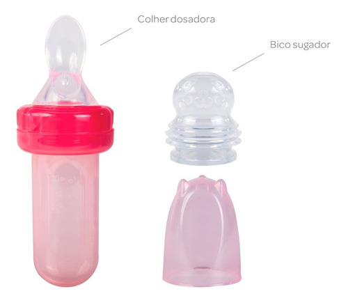 Imagem 2 de 4 de Kit Porta Frutinha E Colher Dosadora Rosa - Buba