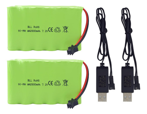 Moonzon 2 Pilas Recargables Aa De 7.2 V 2800 Mah Con Enchufe