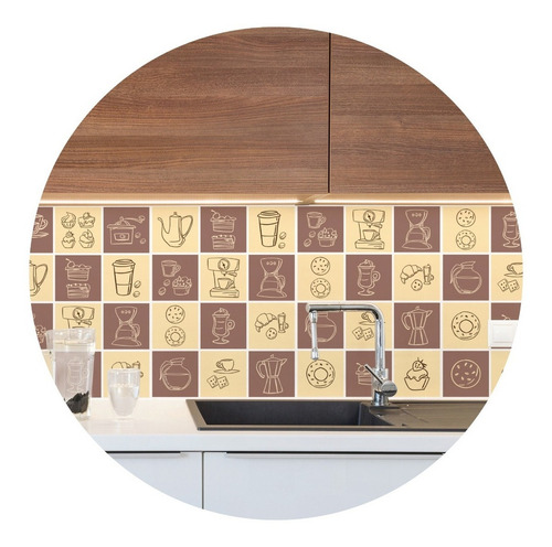 Adesivo De Azulejo Cozinha Hora Do Café 20x20cm Com 24un Cor Marrom