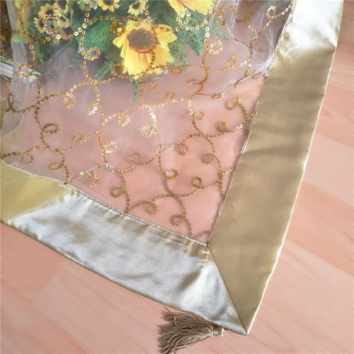 Mantel Cuadrado Dorado Brillante De Encaje Para Cocina, Té Y