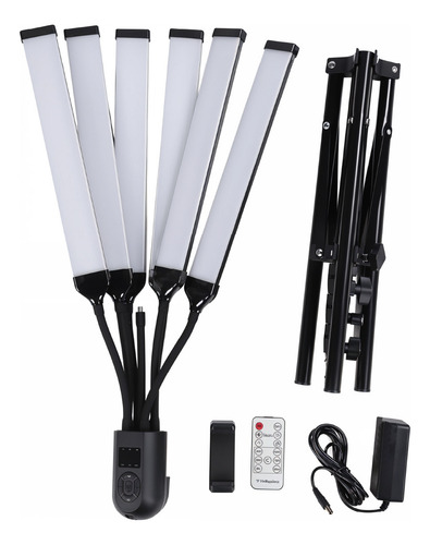 Luz Led Iluminacion De 6 Brazos Flexibles Tripode L600 Estructura Negro Luz Fria / Nuetra / Calida