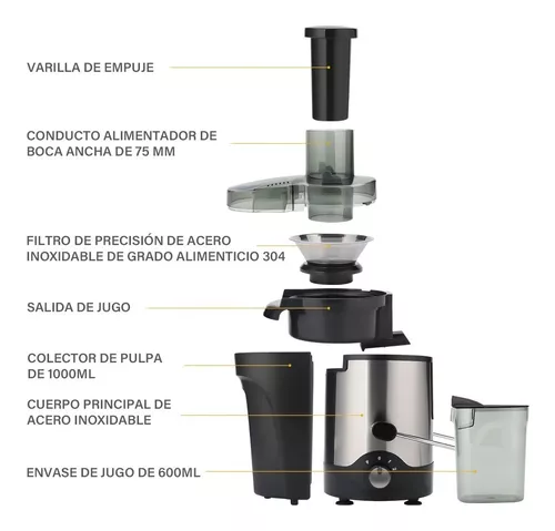 Potente Extractor De Jugos Black + Decker Ideal para Frutas Y Vegetales, Moda de Mujer