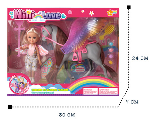 Set De Muñeca Princesa Hada + Unicornio Con Accesorios