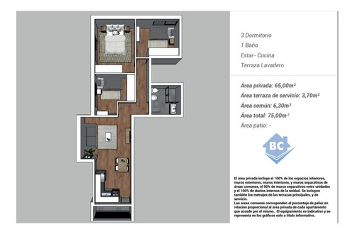 Apartamento 3 Dorm. Y 1 Baño
