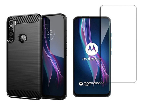 Funda Carbono Fiber + Vidrio Para Motorola One Fusion Plus