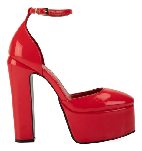 Zapatilla De Charol Roja Doble Plataforma Super Altas 15 Cm