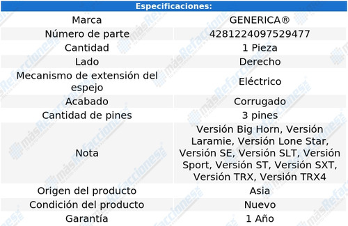 Espejo Dodge Dakota 2005 2006 2007 Electrico Copiloto