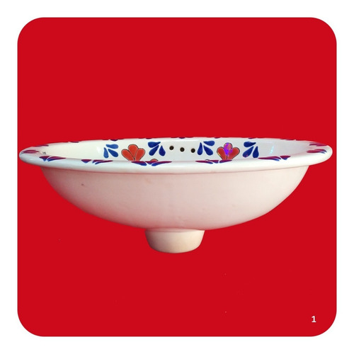 Imagen 2 de 3 de Lavabo Chico Beige De Cerámica Tipo Talavera 40x30x14 Cm M1