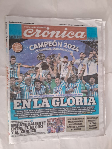 Diario Crónica Racing Campeón Sudamericana 2024. Usado (Usado)