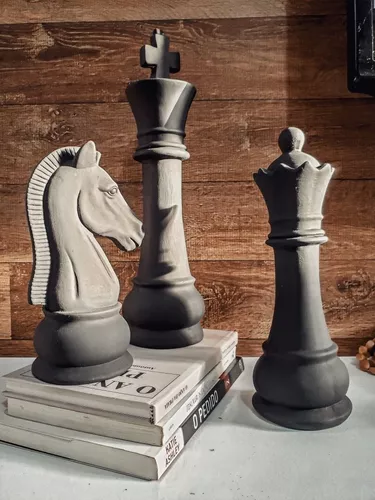 Cavalo Xadrez de Porcelana - Decoração Adorno - Prata