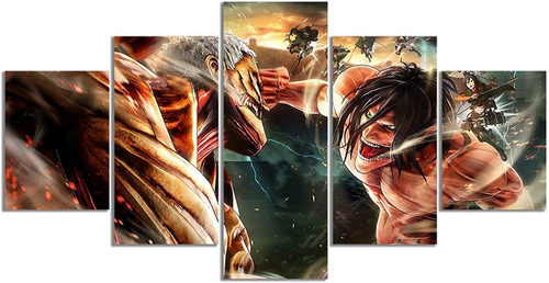 5 Cuadros Canvas Attack On Titan Anime Titanes Pelea Epico