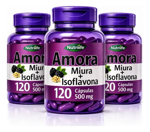 Kit 3 Amora Miura + Isoflavona 120 Cápsulas 500mg Menopau Sem Sabor