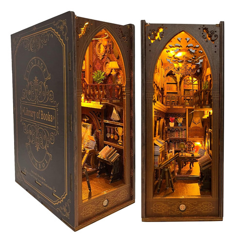 Kit De Diy Libro Nook Con Luces Led Y Puzzle Madera 3d