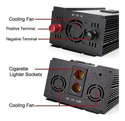 Inversor De Corriente 12v-110v 4000w 4 Usb Pantalla Digital