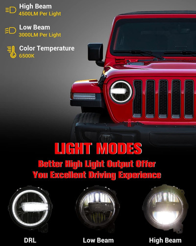 Bicyaco Faro Delantero Led Drl Para Jeep Wrangler Jl Jt