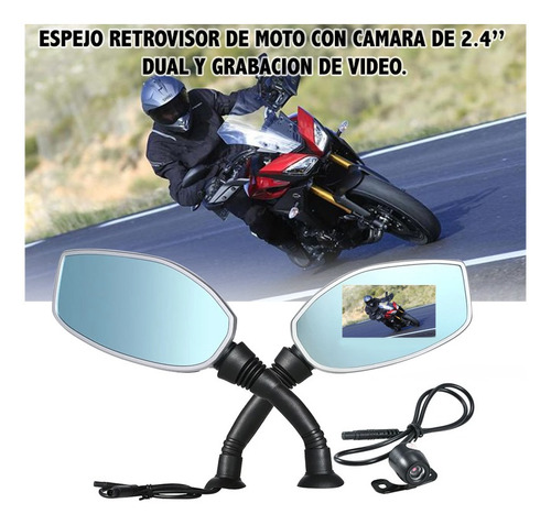 Imagen 2 de 6 de Set De Espejos Moto Con Camara Filmadora (pase 8 Y 10mm)