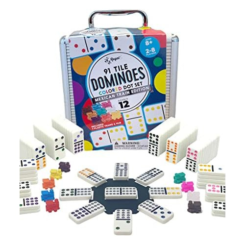 Dominoes Mexican Train Doble 12 Puntos De Colores, Dive...