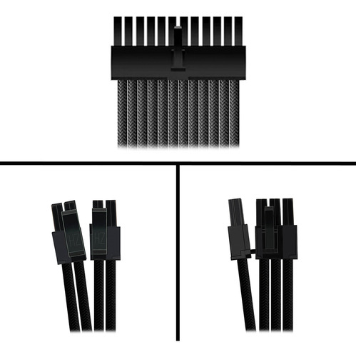 Kit 5 Cabo Sleeved Preto Extensor Fonte 1x24p 2x4+4p 2x6+2p