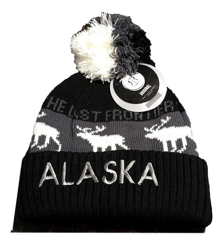 Alaska Moose - Gorro Con Pompón, Color Negro Y Gris