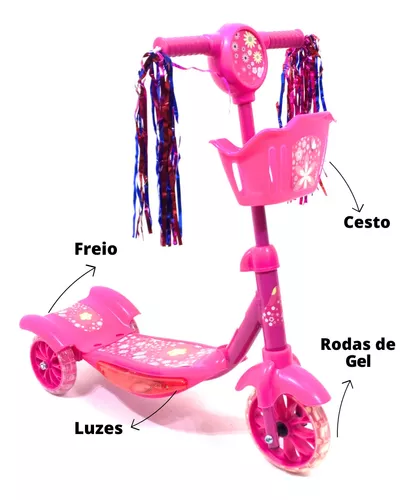 Patinete Infantil sonic cesta 3 Rodas Com Luzes E Musica - Patinete