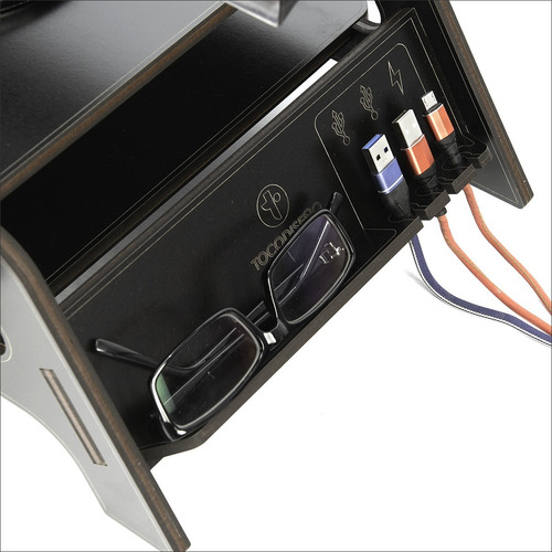 Imagen 7 de 10 de Base Eleva Monitor Pc-notebook Con Porta Celular Y Estante