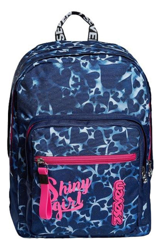 Mochila Extra Corazones Teñidos Azul Para Escuela Y Ocio