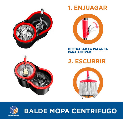 Imagen 4 de 10 de Balde Mopa Centrifugo Escurridor Lampazo Trapeador Piso