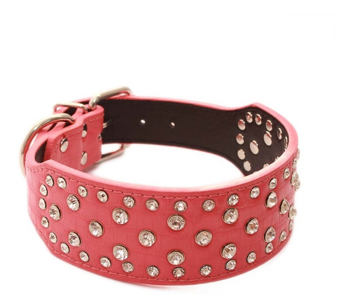 Collar Perro Con Diamantes Eco Cuero 2xl Rosado Mascan Rosa