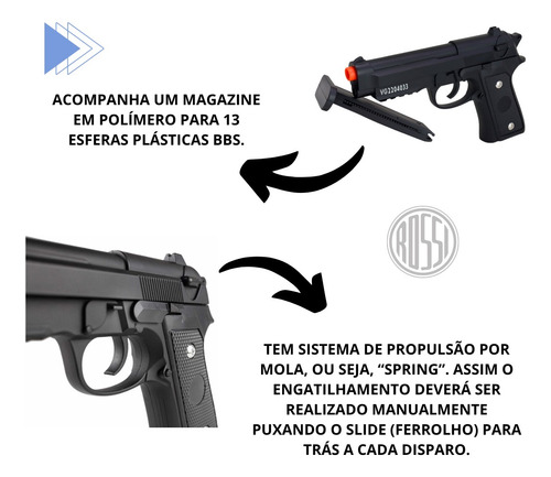 Pistola Airsoft V22 Pt92 Mola Spring Slide Metal+bbs+alvo