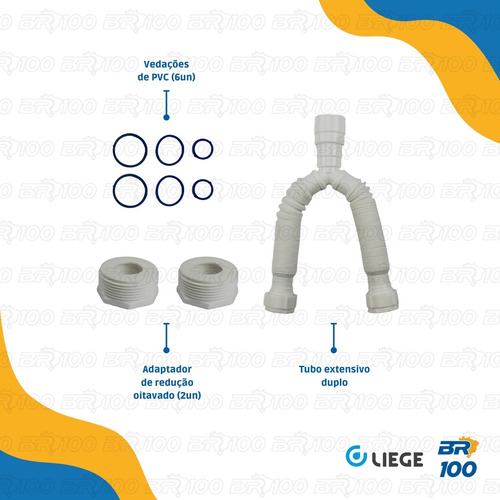 Sifão Sanfonado Duplo Universal Extensível 150cm Liege Cor Branco