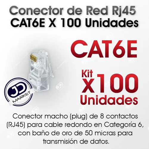 Conector RJ45 de 8 contactos CAT 6, para cable redondo.